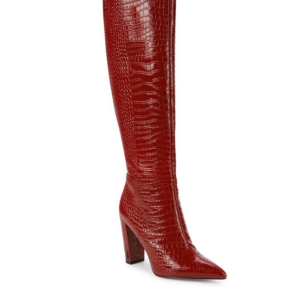 Sam Edelman Red Croc-Embossed Heeled Boots